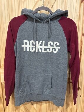 Young & Reckless Gray and Burgundy Raglan Logo Hoodie